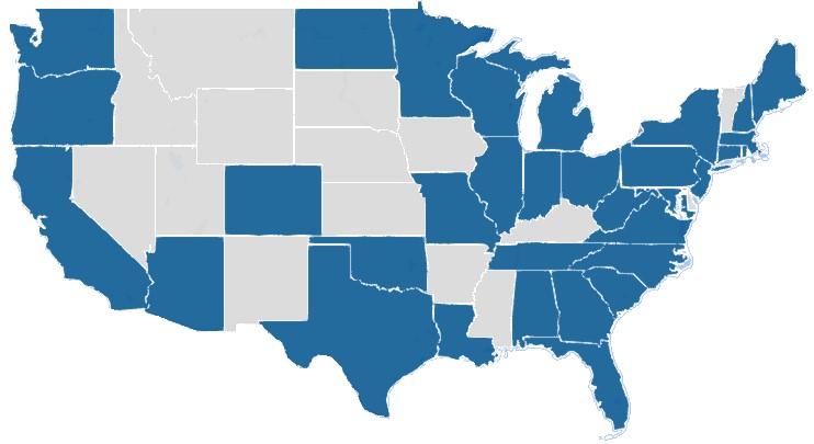 States with Co-Counsel highlighted in blue