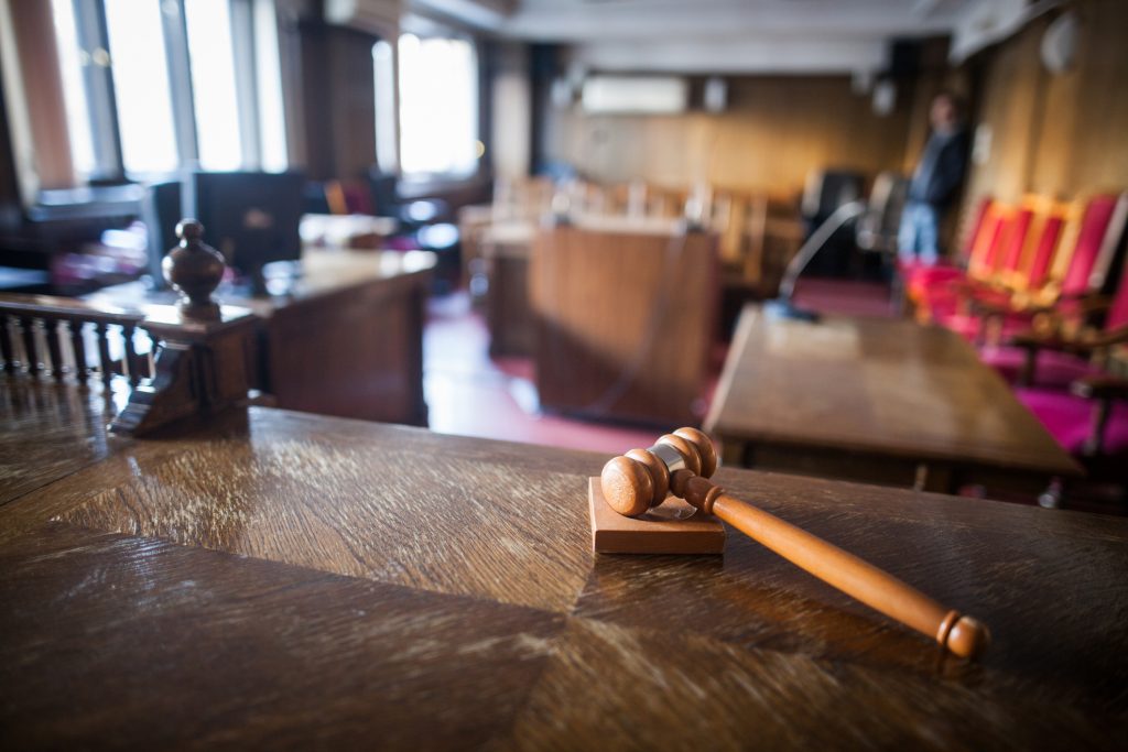 View of a courtroom from the judge's bench