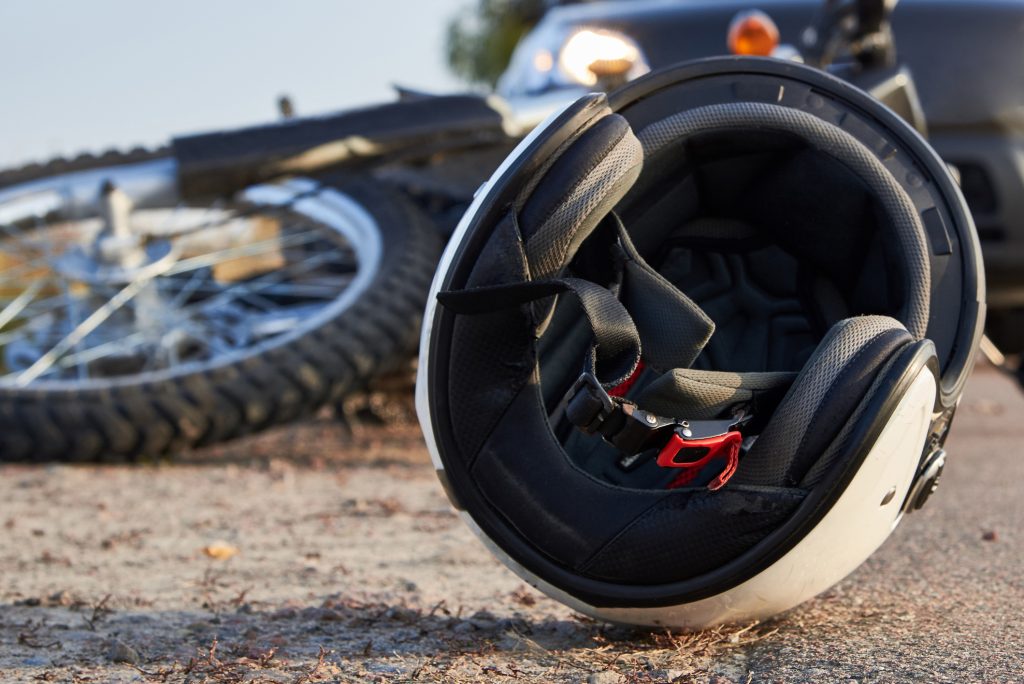 Helmet on the road after a motorcycle accident