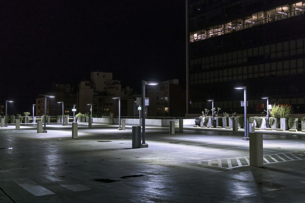 City parking lot at night